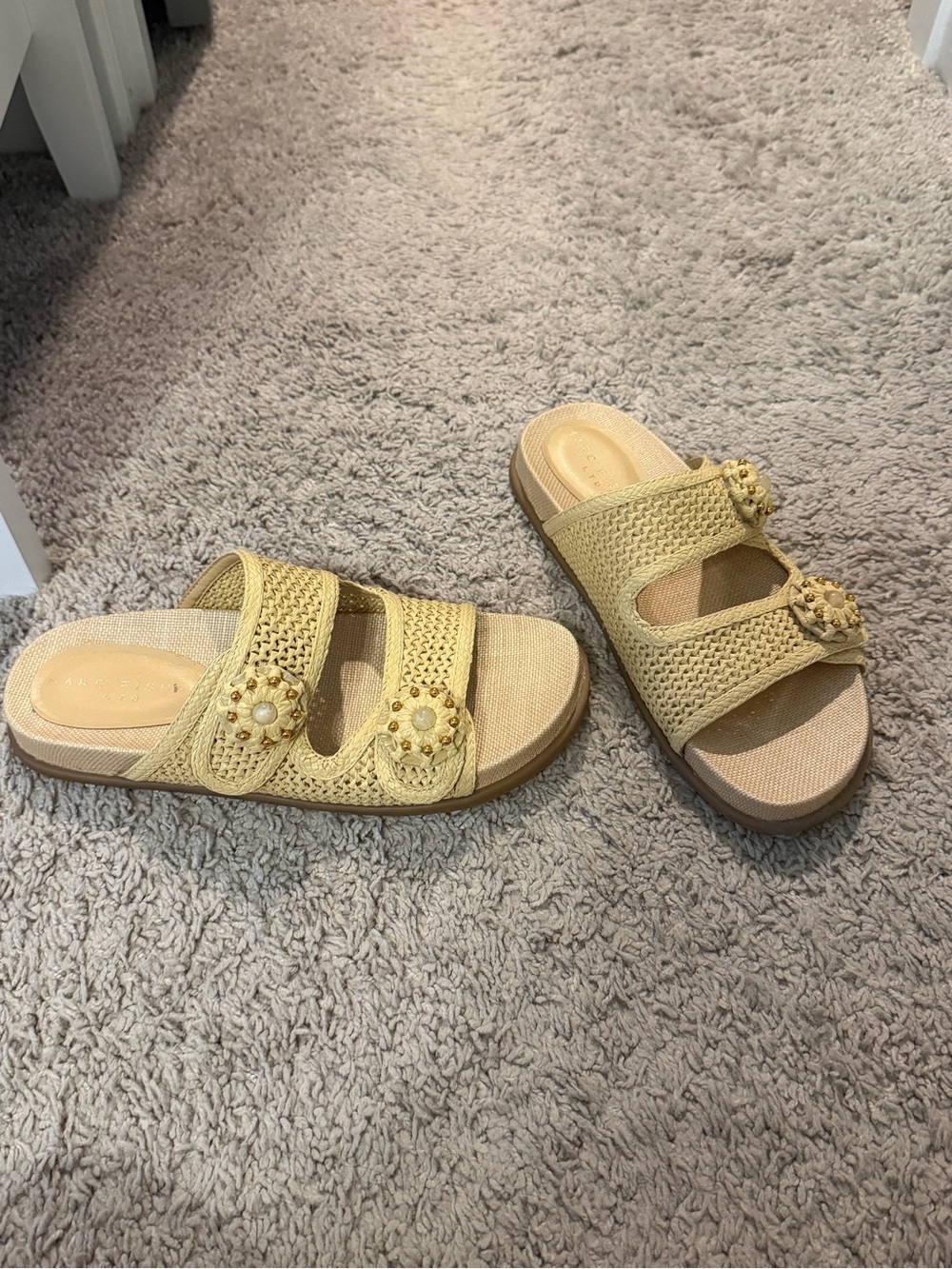 Woven Floral Buckle Slide Sandals- Marc Fisher